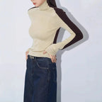 Mock Neck Contrast Sleeve Top