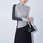 Mock Neck Contrast Sleeve Top