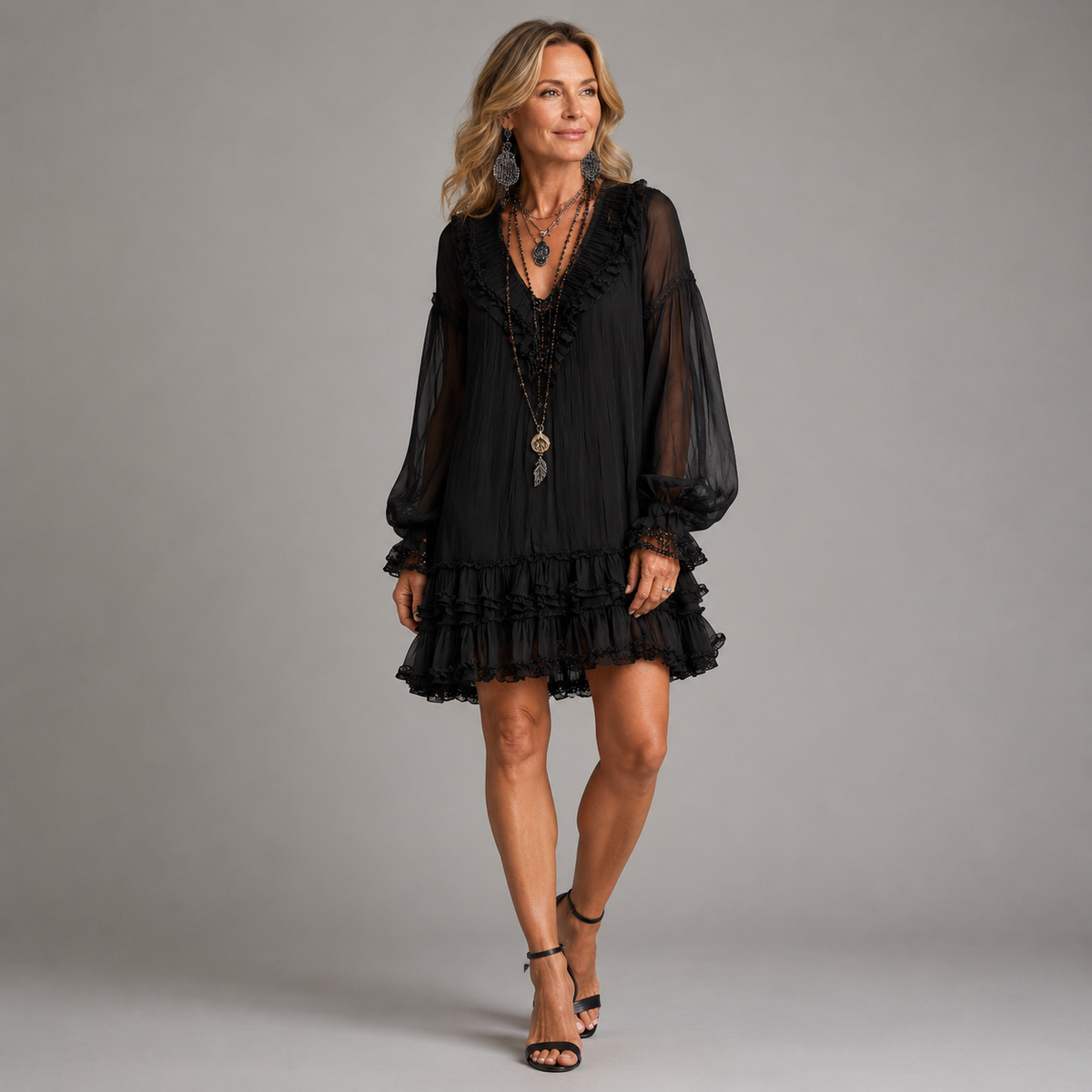 Oriella | Ruffle-Trim A-Line Mini Dress