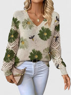 Floral Print Lightweight Knit Pullover Sweater