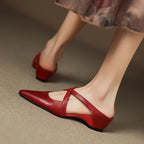 Aluna | Genuine Leather Cross-Strap Mules
