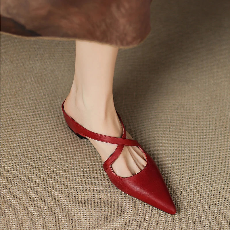 Aluna | Genuine Leather Cross-Strap Mules