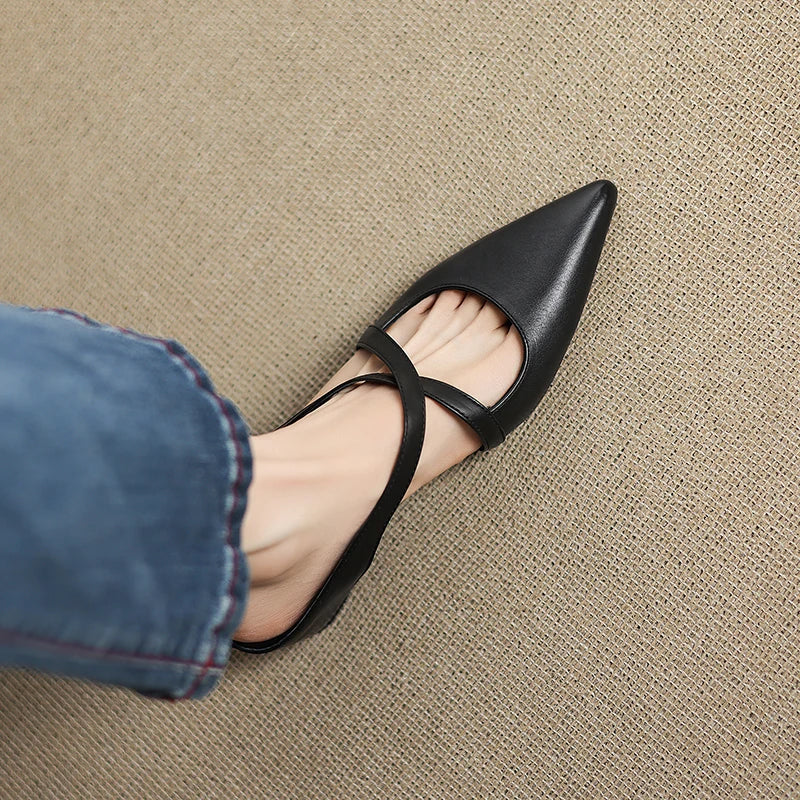 Aluna | Genuine Leather Cross-Strap Mules