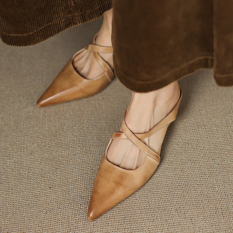 Aluna | Genuine Leather Cross-Strap Mules
