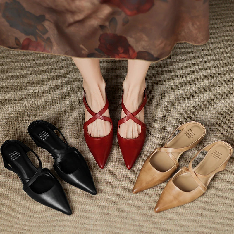 Aluna | Genuine Leather Cross-Strap Mules