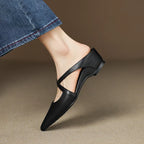 Aluna | Genuine Leather Cross-Strap Mules