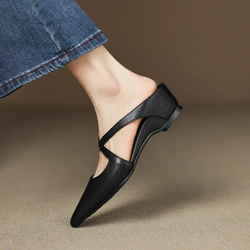 Aluna | Genuine Leather Cross-Strap Mules