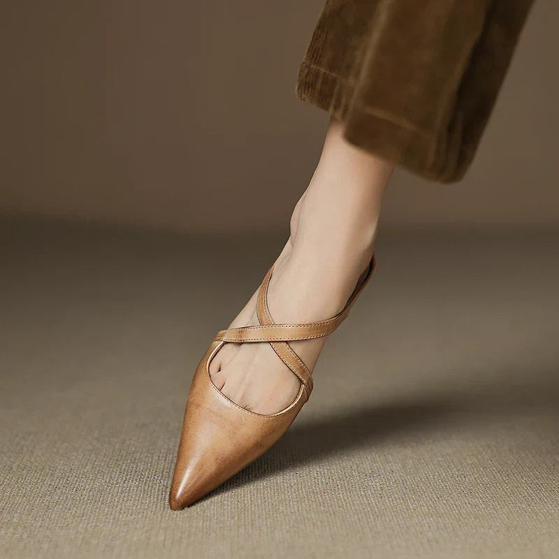 Aluna | Genuine Leather Cross-Strap Mules