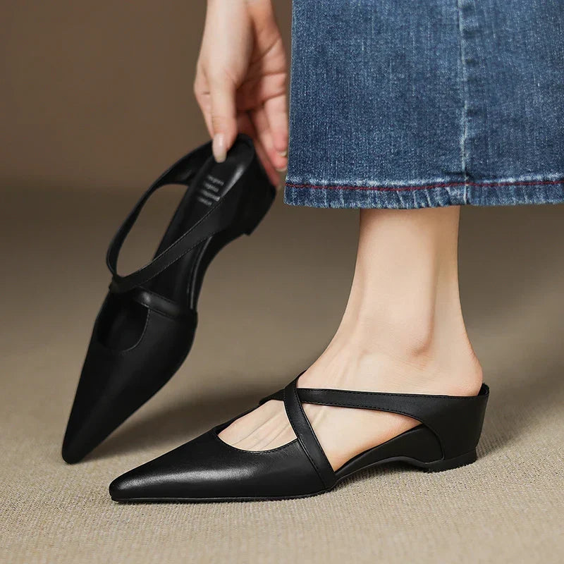 Aluna | Genuine Leather Cross-Strap Mules