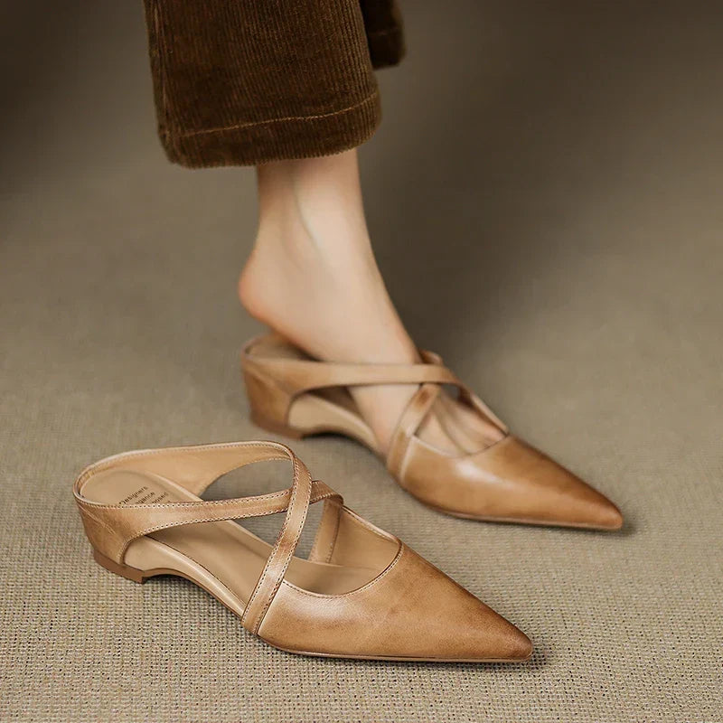 Aluna | Genuine Leather Cross-Strap Mules