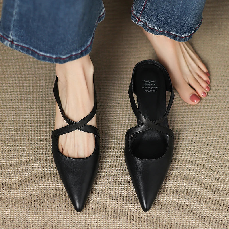 Aluna | Genuine Leather Cross-Strap Mules