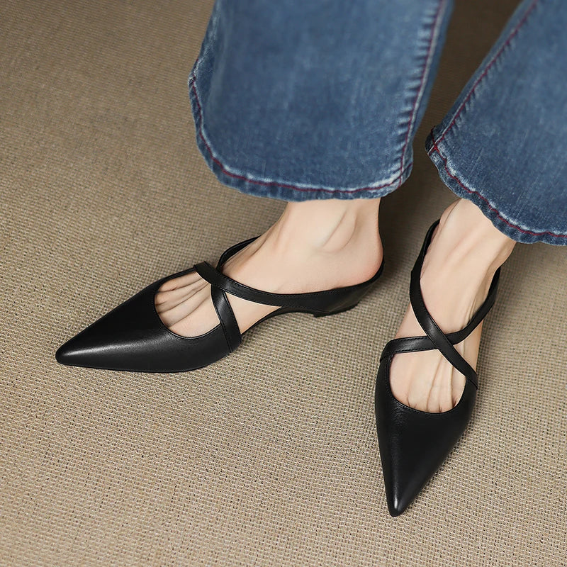 Aluna | Genuine Leather Cross-Strap Mules