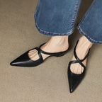 Aluna | Genuine Leather Cross-Strap Mules