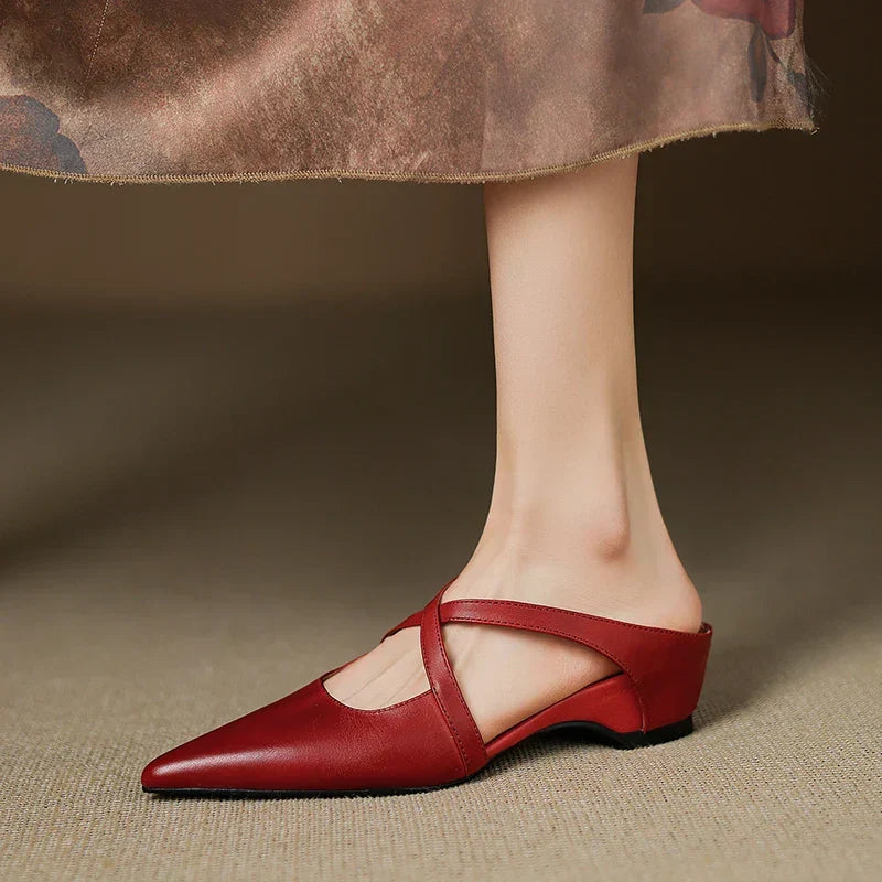 Aluna | Genuine Leather Cross-Strap Mules