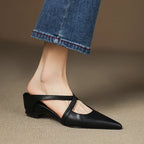 Aluna | Genuine Leather Cross-Strap Mules