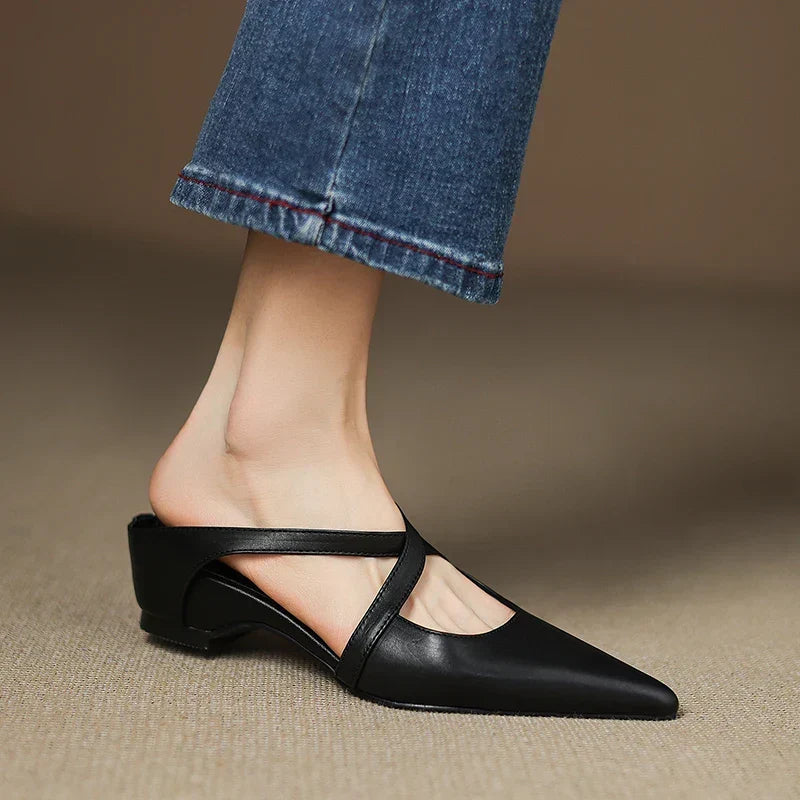 Aluna | Genuine Leather Cross-Strap Mules