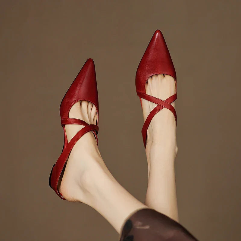 Aluna | Genuine Leather Cross-Strap Mules