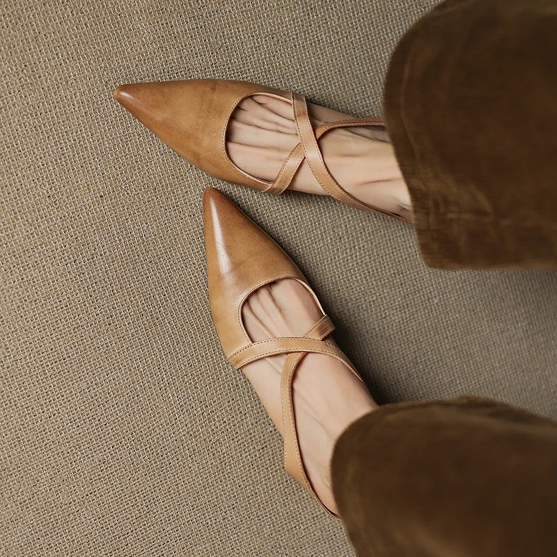 Aluna | Genuine Leather Cross-Strap Mules