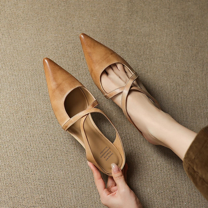 Aluna | Genuine Leather Cross-Strap Mules