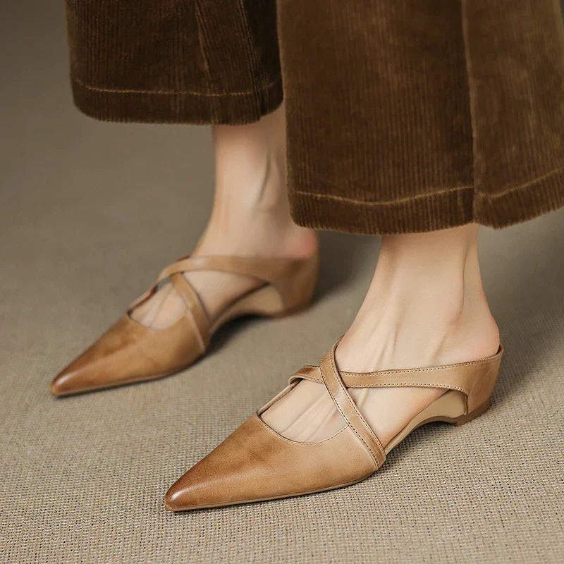 Aluna | Genuine Leather Cross-Strap Mules