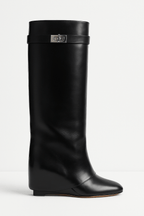 Women's Shark Lock Knee-High Faux Leather Boots