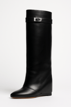 Women's Shark Lock Knee-High Faux Leather Boots