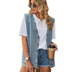 Women’s Minimalist Denim Vest with Sleeveless Design and Relaxed Fit