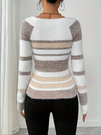 Striped Ribbed Knit Slim Fit Sweater