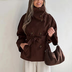 Vintage Trench Coat – High Neck Double Breasted Design for Chic Fall Style