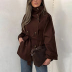 Vintage Trench Coat – High Neck Double Breasted Design for Chic Fall Style