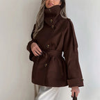Vintage Trench Coat – High Neck Double Breasted Design for Chic Fall Style