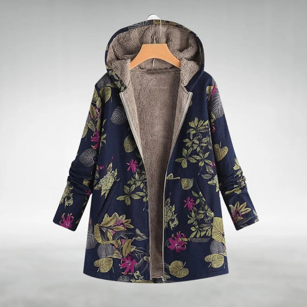 Melvaris | Floral Fleece-Lined Hooded Jacket