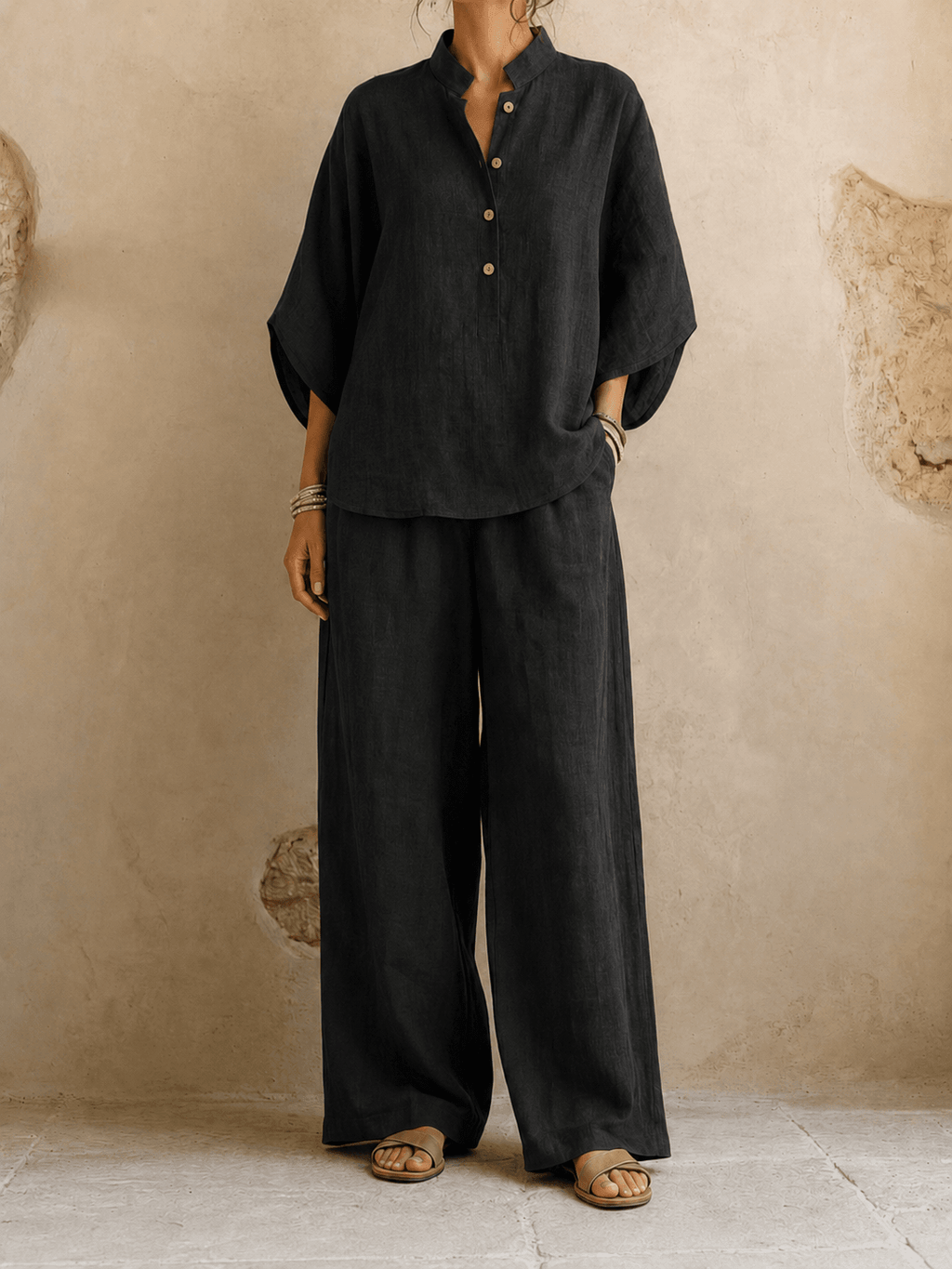Maribel | Batwing Blouse & Wide-Leg Pants Set
