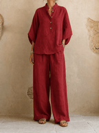 Maribel | Batwing Blouse & Wide-Leg Pants Set
