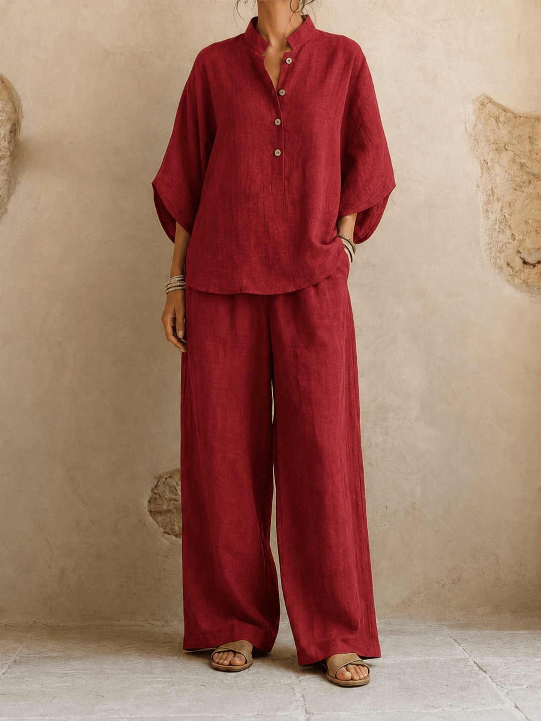 Maribel | Batwing Blouse & Wide-Leg Pants Set