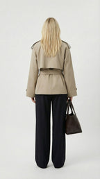 Women's Short Belted Khaki Trench Coat