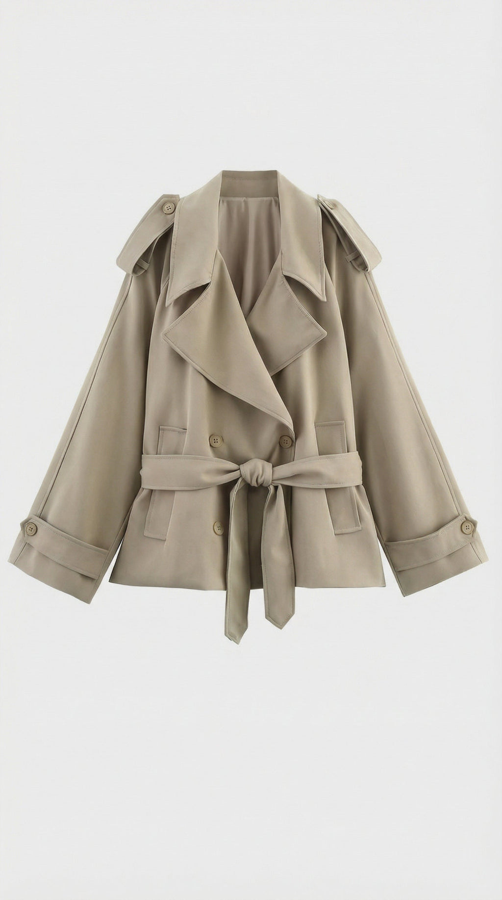 Women's Short Belted Khaki Trench Coat